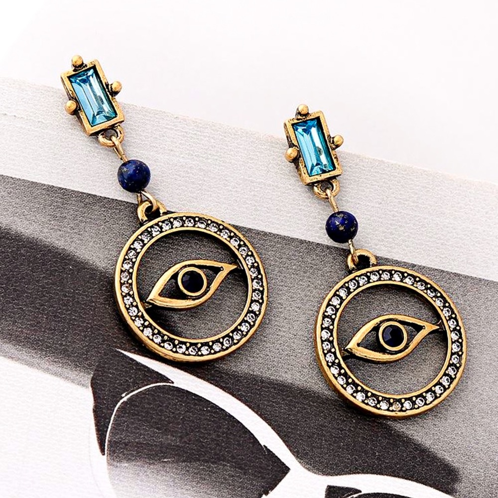2/$20 Gold/Crystal Egyptian Evil Eye Drop Earrings - Picture 5 of 8